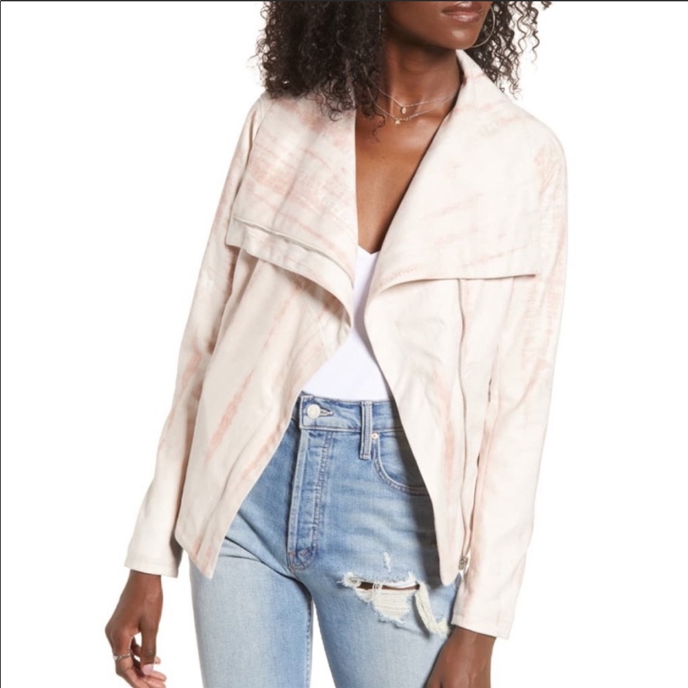 BlankNYC Pink Tie Dye Faux Suede Drape Front Jacket